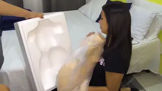 Curvy Amateur Rides Toy on Porch for First Time