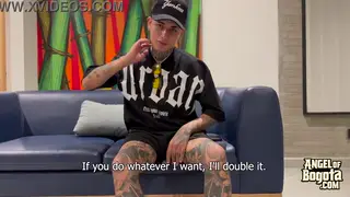 Tattooed Latino Twink Worships Feet and Takes It Bare