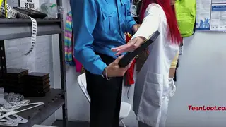 Teen Shoplifter Kneels for Security Guard at Desk