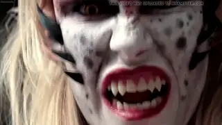 Tattooed Succubus Cosplayer Rides POV on Halloween Night