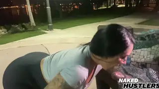 Busty Ebony Babe Services a Massive Black Cock on a Basketball Court