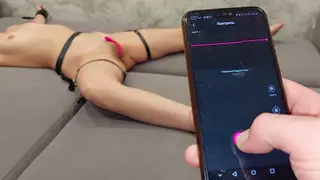 Petite Bound Woman Vibrated to Orgasm on Couch