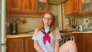 Curvy Japanese Student Pleasures Herself in Kitchen