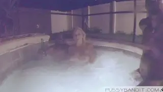 Mature Woman Enjoys Group Passion Poolside