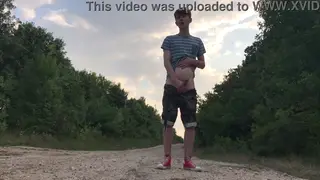 European Teen Strokes Big Cock Outdoors to Cumshot