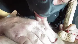 Submissive Guy Takes a Throat Stretching Session