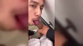 Latino Guard Sucked Off in Public Bathroom Gangbang