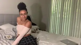 Curvy Ebony Student Teases Her Skirt Before Riding a Massive Toy