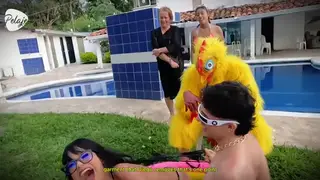 Blonde and Brunette Share a Slick Poolside Encounter