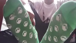 Twink Shows Off Sweaty Feet in Green Socks