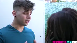 Busty Brunette Stepmom Seduces Stepson for Blowjob