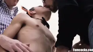 Mature Men Share a Guy in a Taboo Threesome