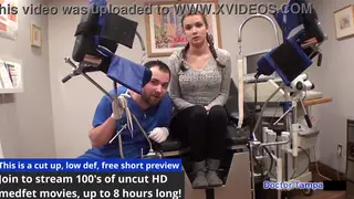 Brunette in Medical Bondage Scene from POV Perspective