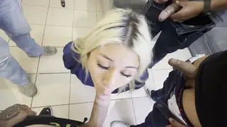 Blonde Latina MILF Drained by a Roomful of Men in a Gangbang