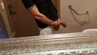 Muscular European Stud Pumps Massive Cock in Public Bathroom