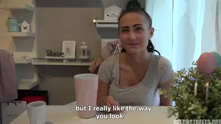 European Teen with Big Tits Takes Facial After Blowjob