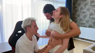 Stepdad Joins Stepson and Busty Partner for First Threesome