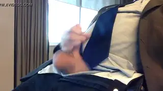 Mature Latino Daddy Masturbates in Office Uniform