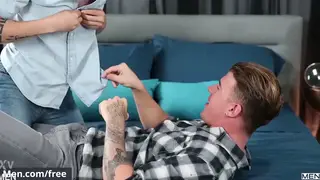 Blonde and Brunette Hunks Trade Deep Oral Before Rough Ride