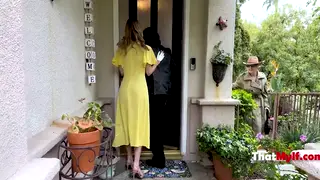 MILF Wife in Stockings Gives Deep Blowjob Before Riding Hard