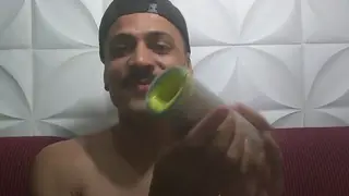 Solo Guy Pleasures Himself Using a Cup
