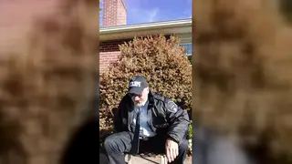 Hairy Bear in Uniform Strokes His Cock Outdoors on Webcam