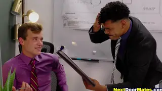 Black Boss Commands Office Threesome with BBC