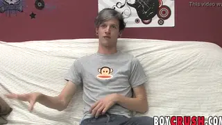 Slim Twink Strips and Strokes His Big Cock in a Casting Session