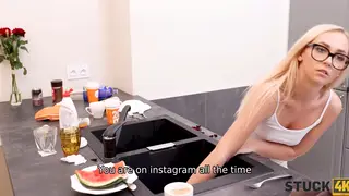 Blonde European Teen Explores Kitchen Fantasy with Rim Play