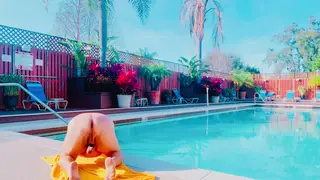 Mature Hairy Man Strokes Himself Poolside