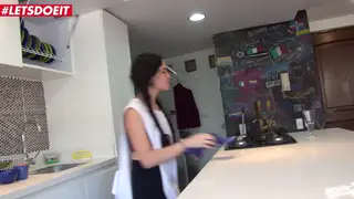 Curvy Latina Maid Seduced in Kitchen While Wearing Uniform