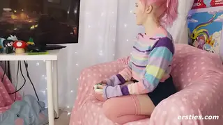 Teen Stretches Both Holes With Toys in Double Penetration Solo