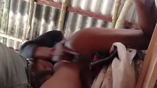 Indian Teen in Stockings Rides Outdoors Standing Up
