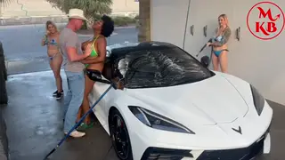 Blonde MILF and Ebony BBW Share Cocks in Car Threesome