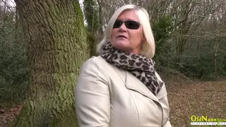 Blonde MILF and Mature Lesbian 69 Outdoors in Stockings