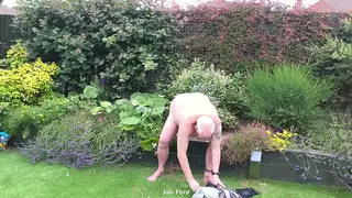 Chubby European Grandpa Strips and Pisses Outdoors
