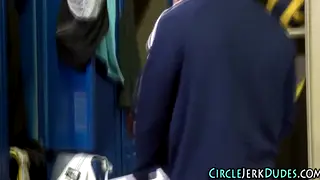 Muscular College Jock Strokes Hard Cock In Locker Room