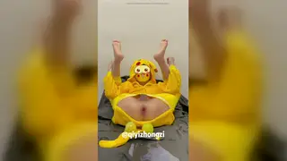 Asian Femboy in Cosplay Takes Toy Creampie Bareback