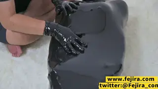 Japanese Beauty Wrapped in Latex for Bondage Orgasm