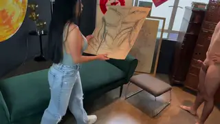 Curvy Latina Model Rides Painter's Cock in Studio