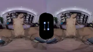 Brunette Rides Coworker in VR Office Encounter