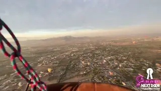 Blonde Latina Swallows at Sunrise Over Pyramids