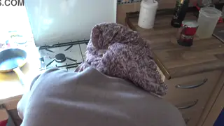 Turkish Maid Surprised by a Flash in the Kitchen