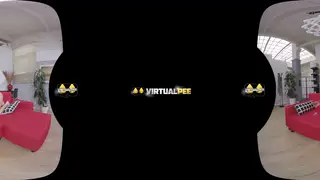 Blonde European Catches Golden Stream in VR POV