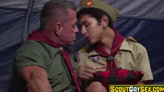 Scoutmaster Stretches Slim Latino Twink in a Stormy Tent