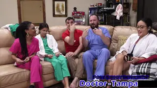 Bound Brunette Submits to Doctor's Deepthroat Exam