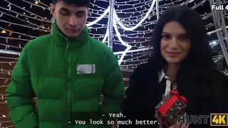 European Brunette Teases Stranger While Partner Watches