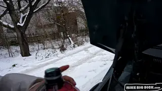 Ebony Babe Takes BBC Creampie in Stranded Car POV