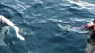 European Lesbians Explore Each Other Underwater by the Pool