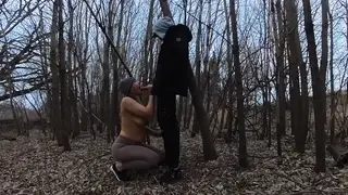 Blonde Busty Babe Swallows Cum After Cold Forest Blowjob